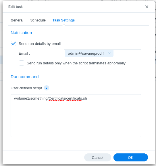 Planificateur de tâches, onglet "Task Settings"
