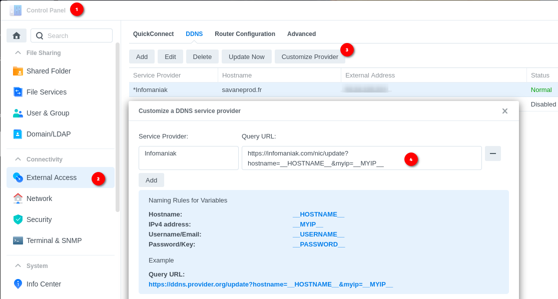 Configuration de DynDNS sur le Synology