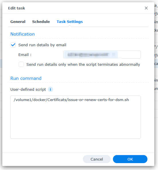 Planificateur de tâches, onglet "Task Settings"