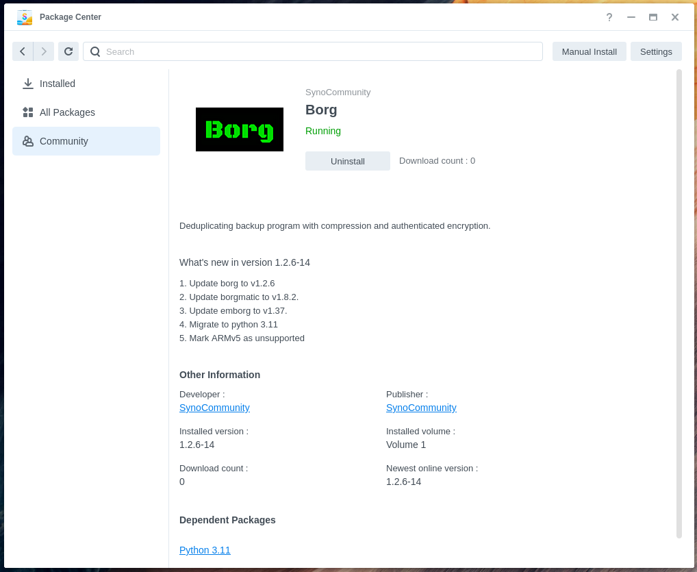 Fiche descriptive du paquet Borg