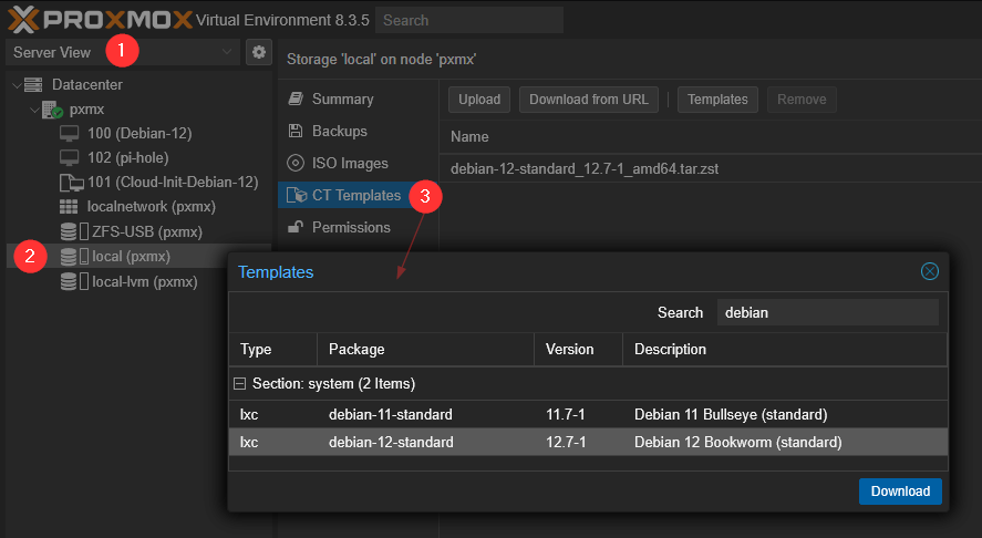 Accéder aux templates de conteneurs